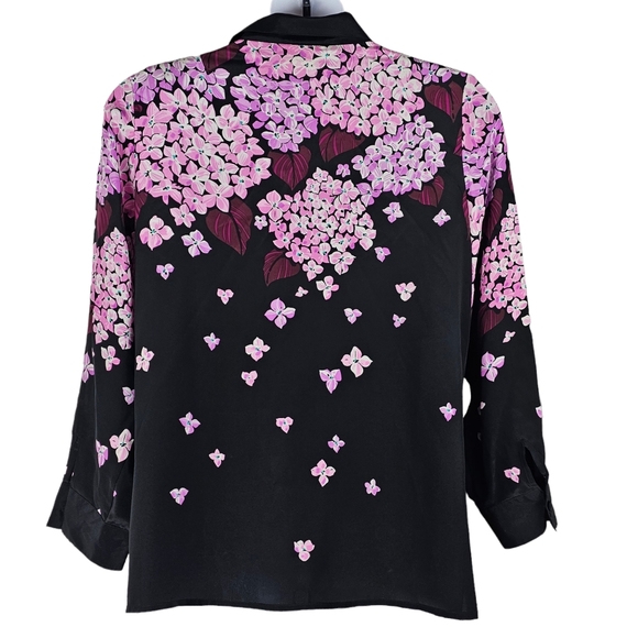 Bob Mackie Wearable Art Floral Beaded Blouse Pink and Black Women's Size Large - Picture 2 of 15